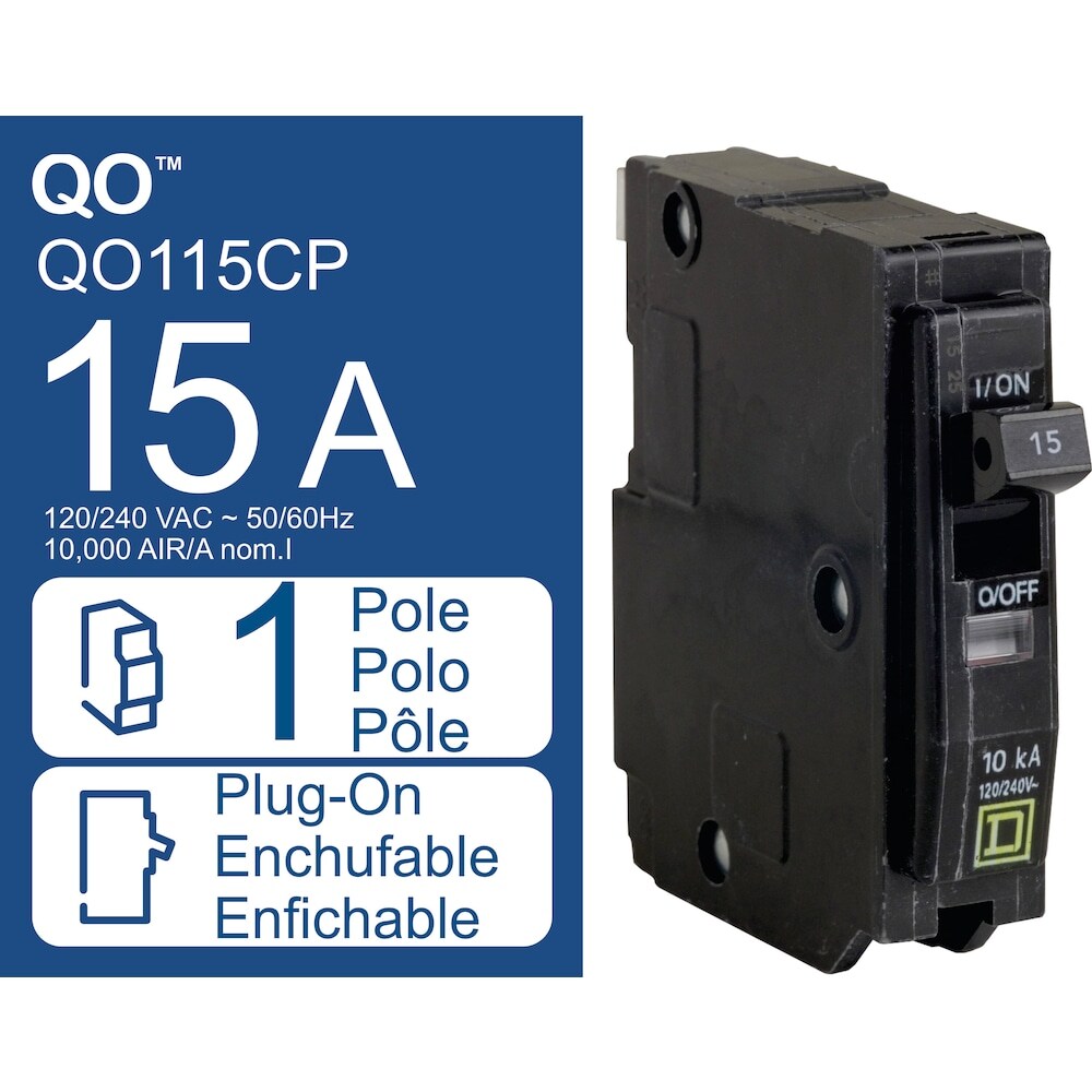 15 AMP 3/4 inch Single Pole 120V QO Plug-On Circuit Breaker