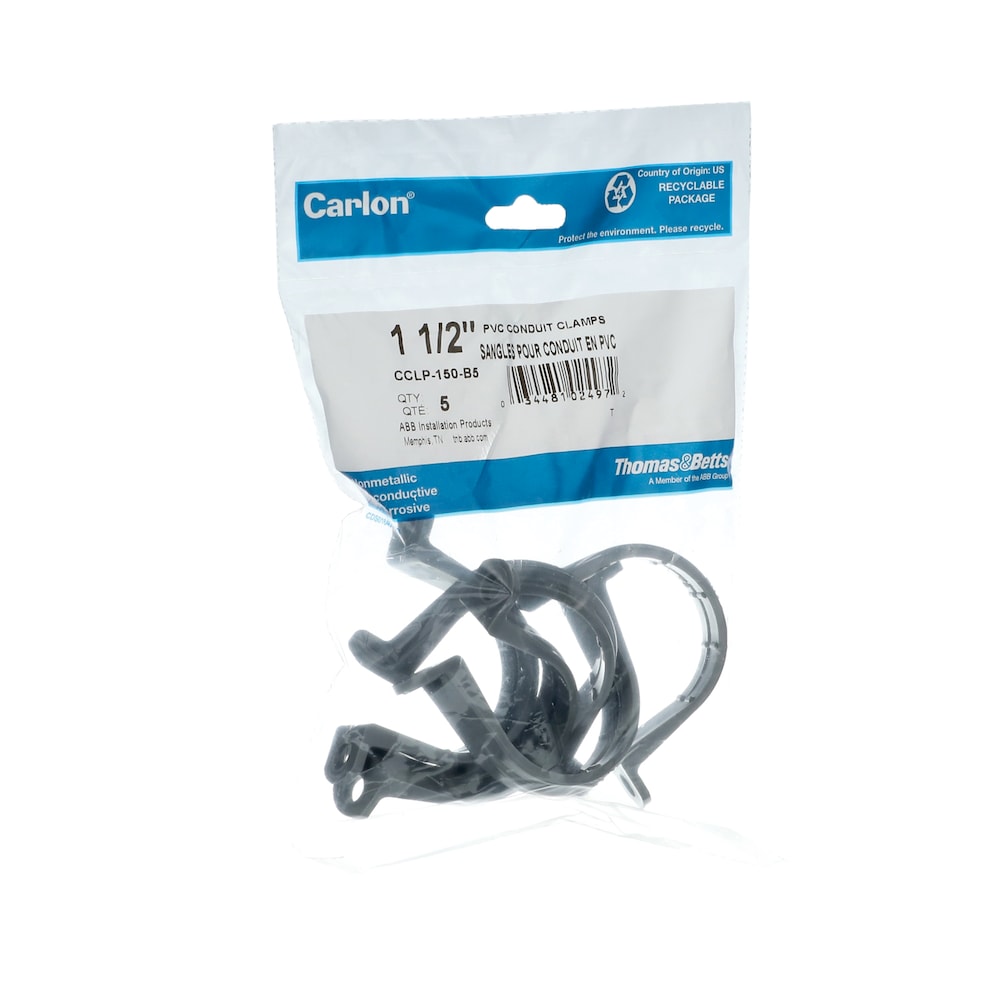 Collier de serrage pour conduit en PVC de 1 1/2 po, Schedule 40. Espacement des colliers de serrage de 47,5 po (boîte de 5 unités)
