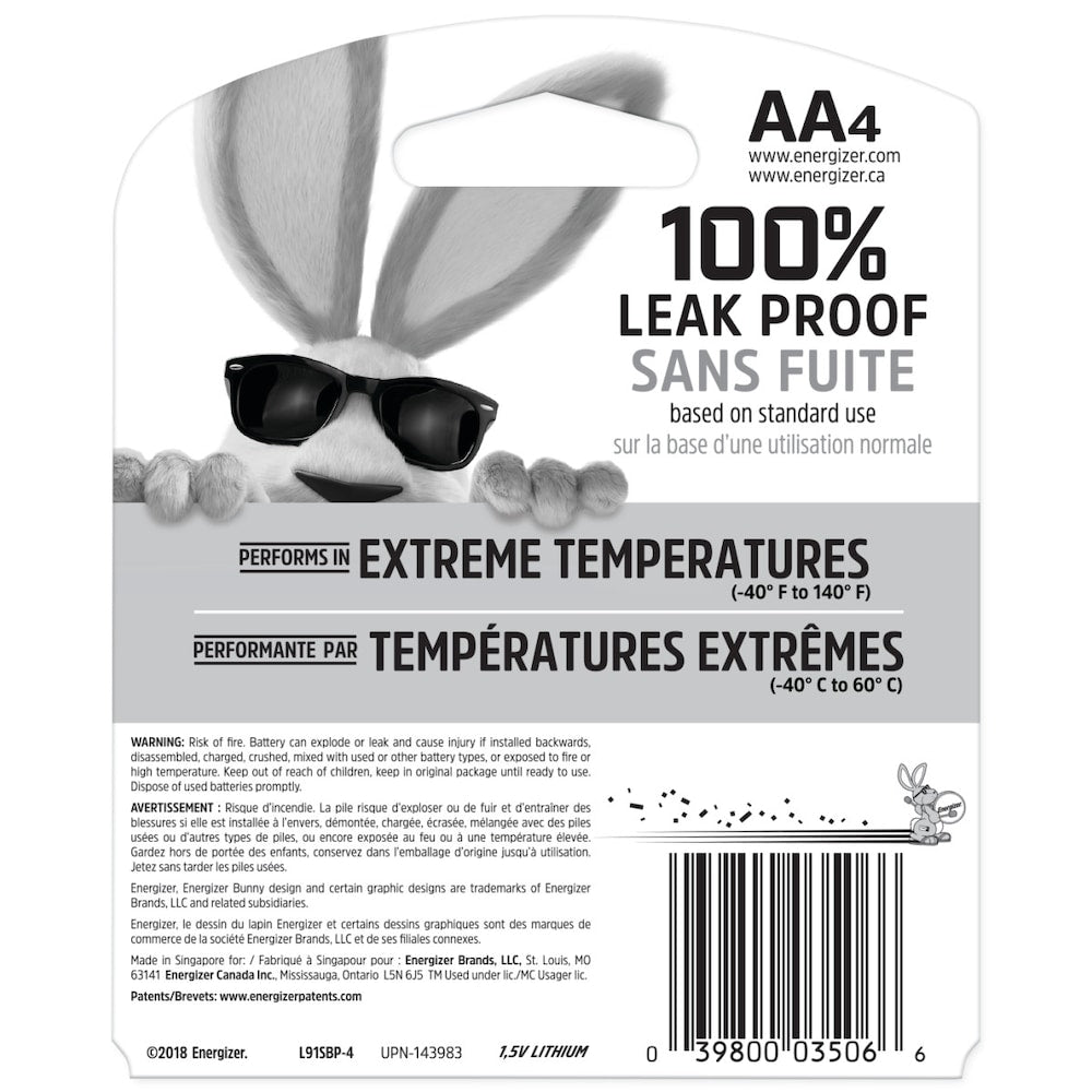 Piles AA au lithium Energizer Ultimate (paquet de 4), piles doubles A au lithium de 1,5 V