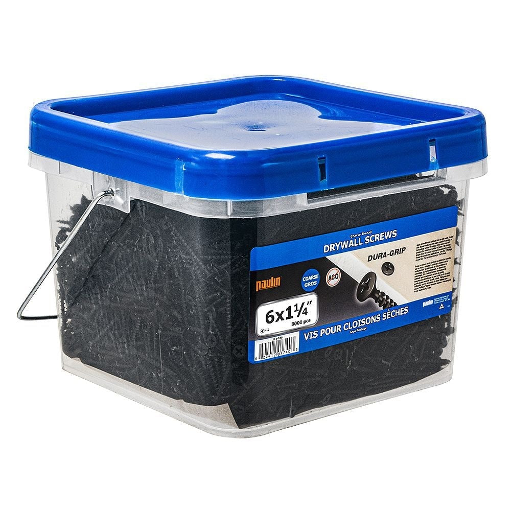 Vis à cloison sèche à filetage grossier à tête plate Phillips #6 x 1-1/4 pouce - 8000 pièces