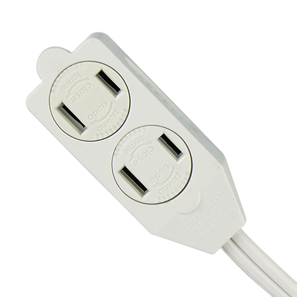 12 ft. 16 Gauge 13 Amps Indoor Light Duty 2-Outlet Extension Cord for Tight Spaces, White