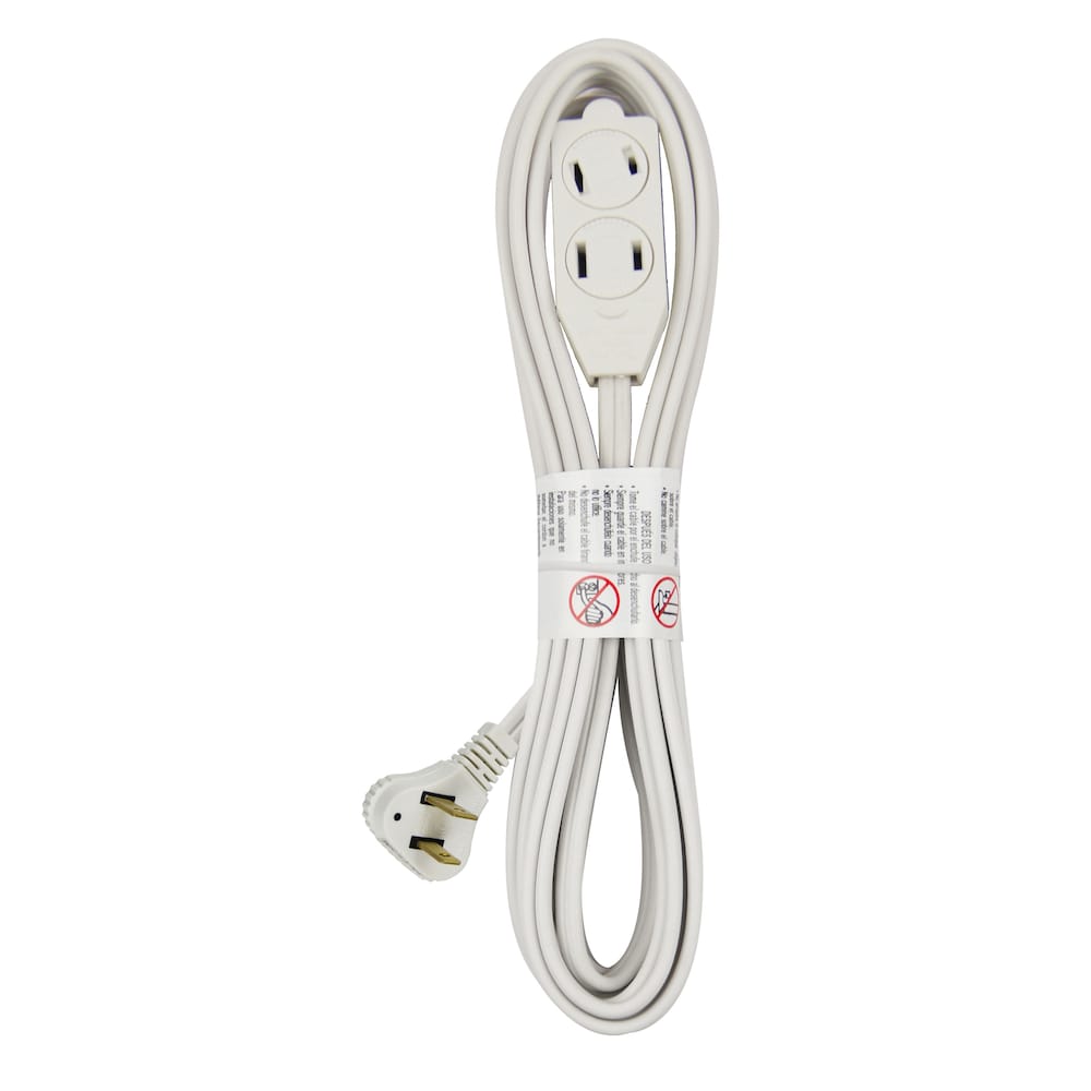 12 ft. 16 Gauge 13 Amps Indoor Light Duty 2-Outlet Extension Cord for Tight Spaces, White