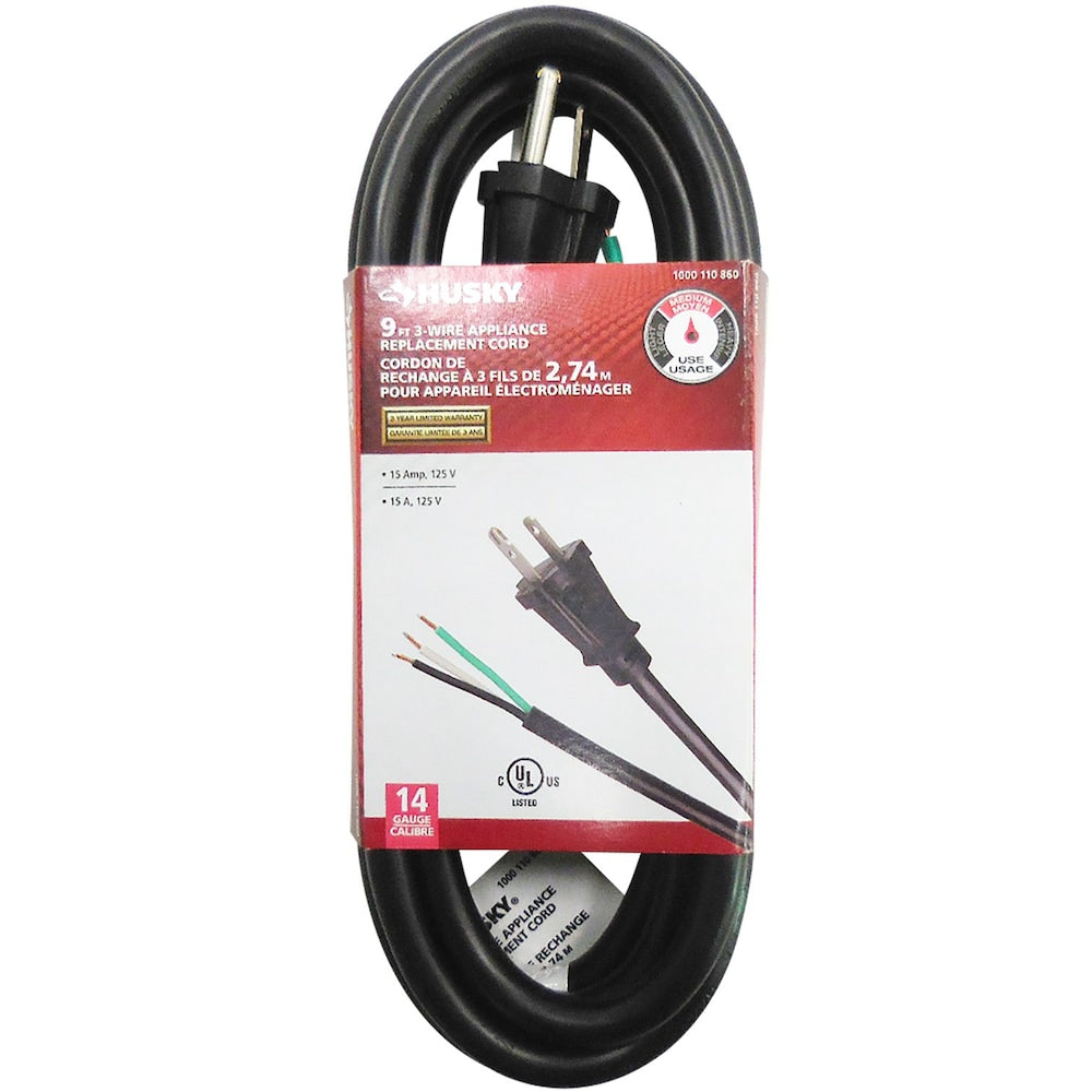 9 ft. 14 Gauge 15 Amps Indoor & Outdoor Medium Duty Extension Cord for Appliance, Black