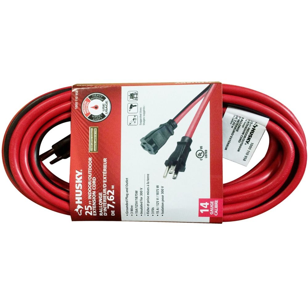 25 ft. 14 Gauge 15 Amps Indoor & Outdoor Medium Duty Extension Cord, Red/Black