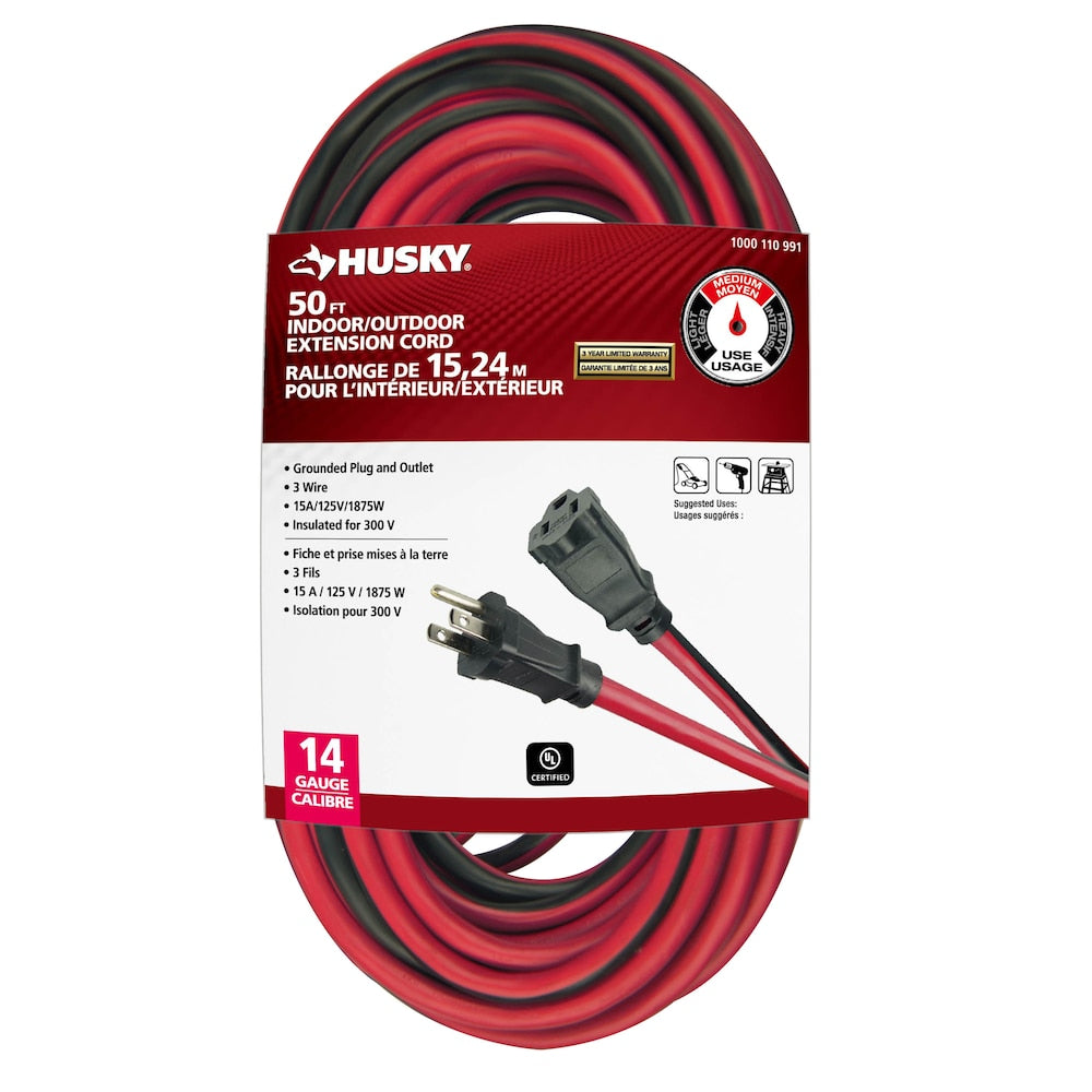50 ft. 14 Gauge 15 Amps Indoor & Outdoor Medium Duty Extension Cord, Red/Black