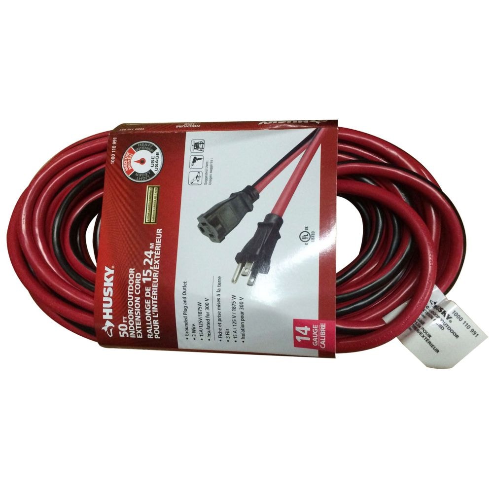 50 ft. 14 Gauge 15 Amps Indoor & Outdoor Medium Duty Extension Cord, Red/Black