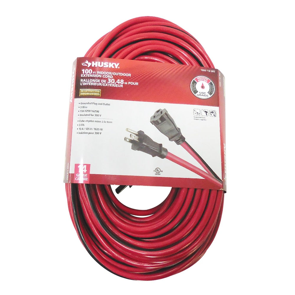 100 ft. 14 Gauge 13 Amps Indoor & Outdoor Medium Duty Extension Cord, Red/Black