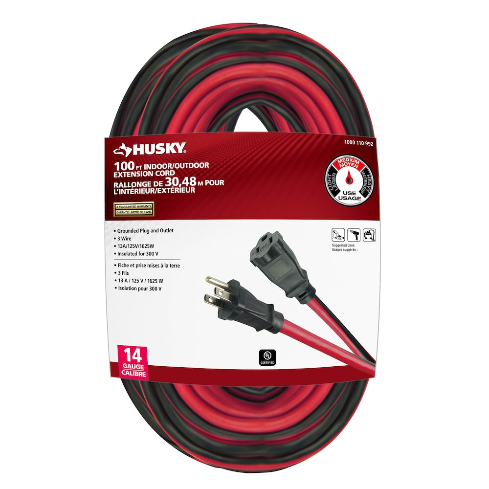 100 ft. 14 Gauge 13 Amps Indoor & Outdoor Medium Duty Extension Cord, Red/Black