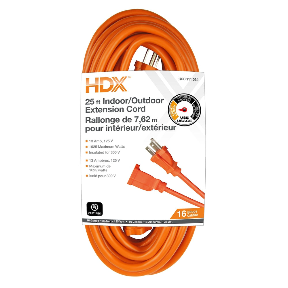 25 ft. 16 Gauge 13 Amps Indoor & Outdoor Light Duty Extension Cord, Orange