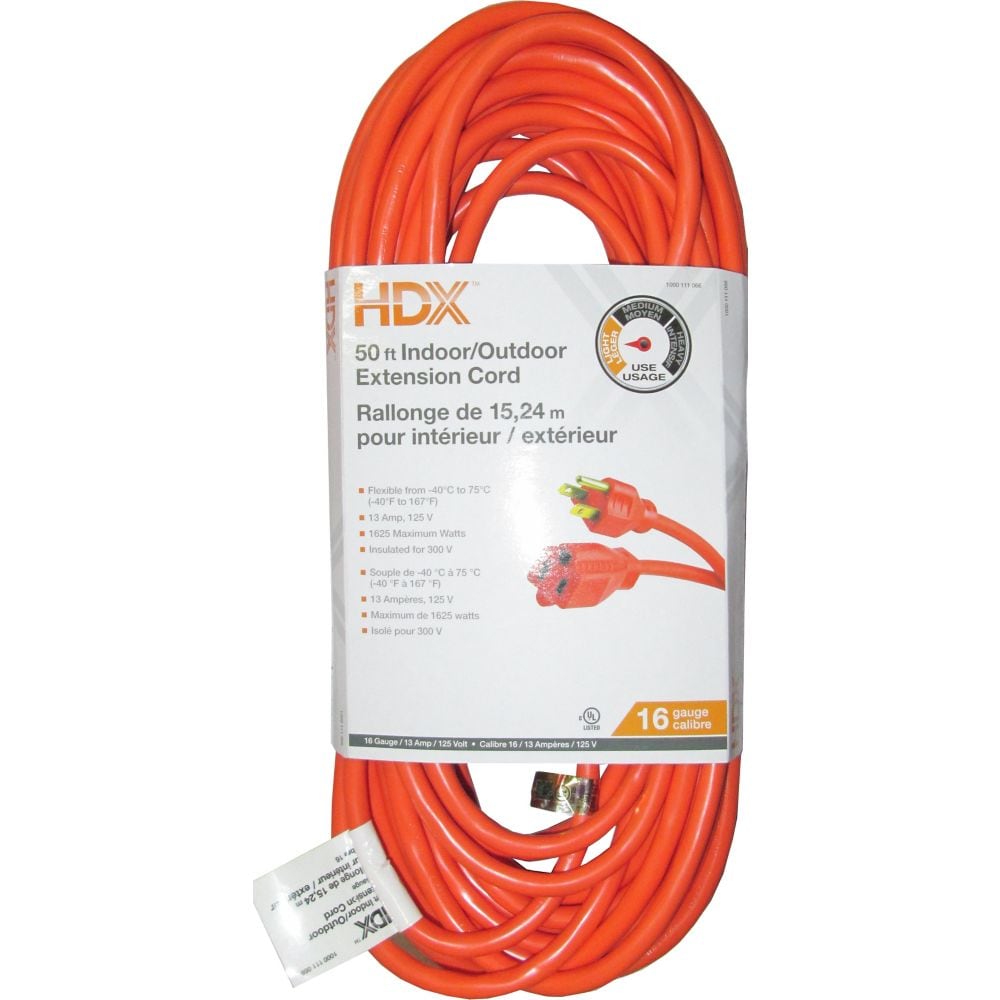 50 ft. 16 Gauge 13 Amps Indoor & Outdoor Light Duty Extension Cord, Orange