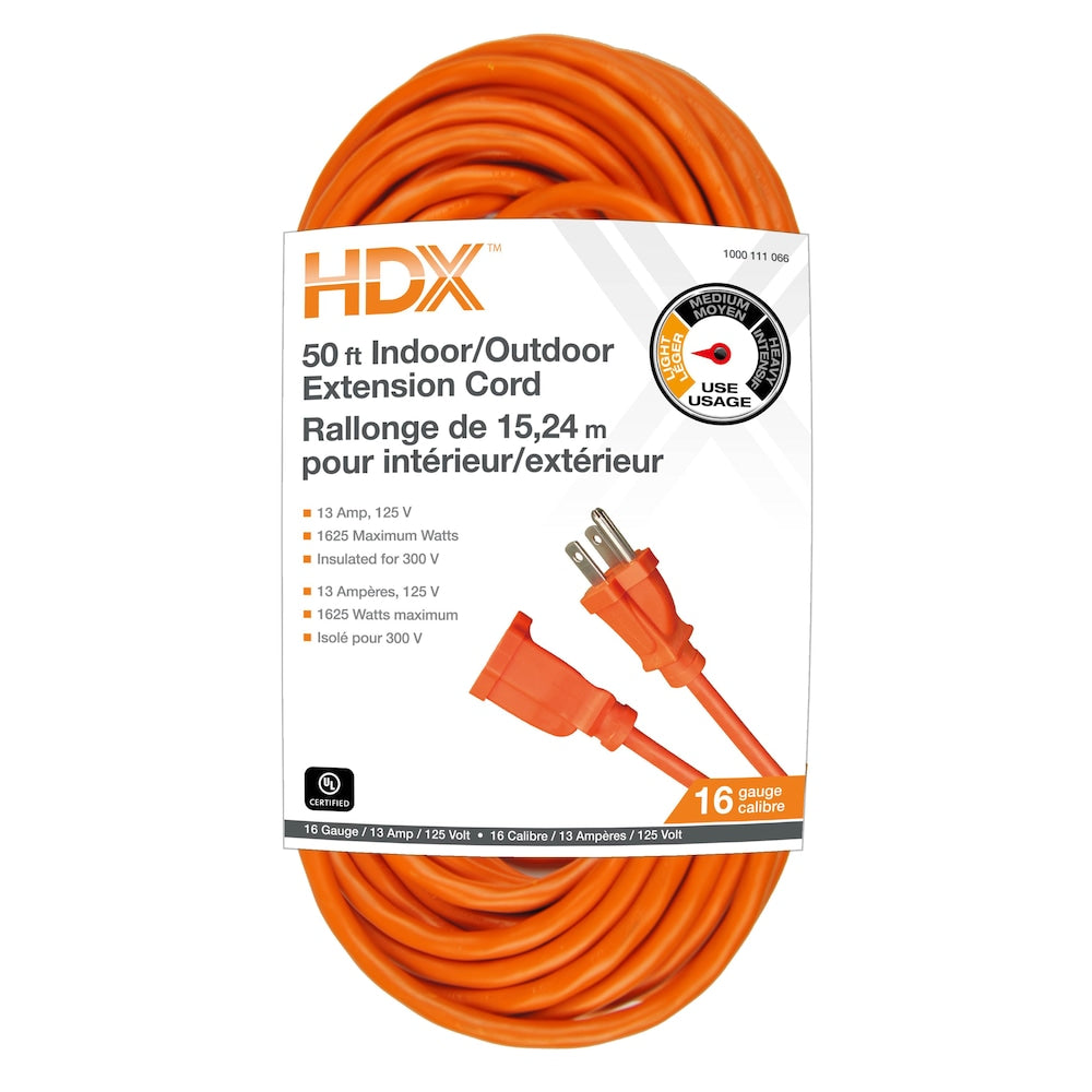 50 ft. 16 Gauge 13 Amps Indoor & Outdoor Light Duty Extension Cord, Orange