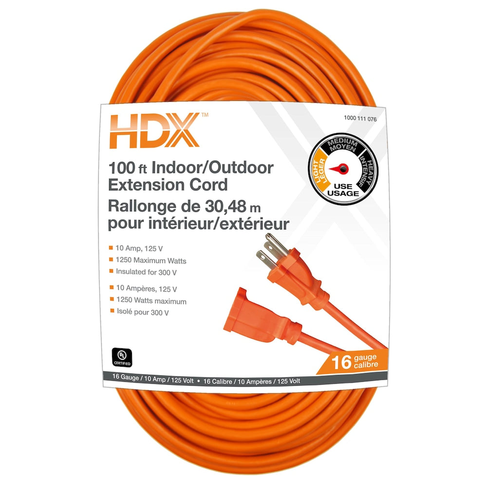 100 ft. 16 Gauge 10 Amps Indoor & Outdoor Light Duty Extension Cord, Orange