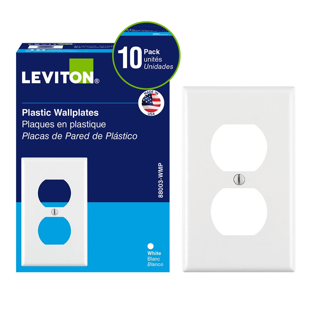 1 Gang Duplex Receptacle Plate, White - (10-Pack)
