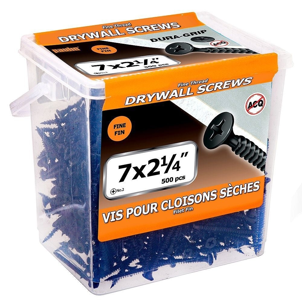 #7 x 2-1/4-inch Flat Head Phillips Drive Fine Thread Drywall Screws - 500pcs