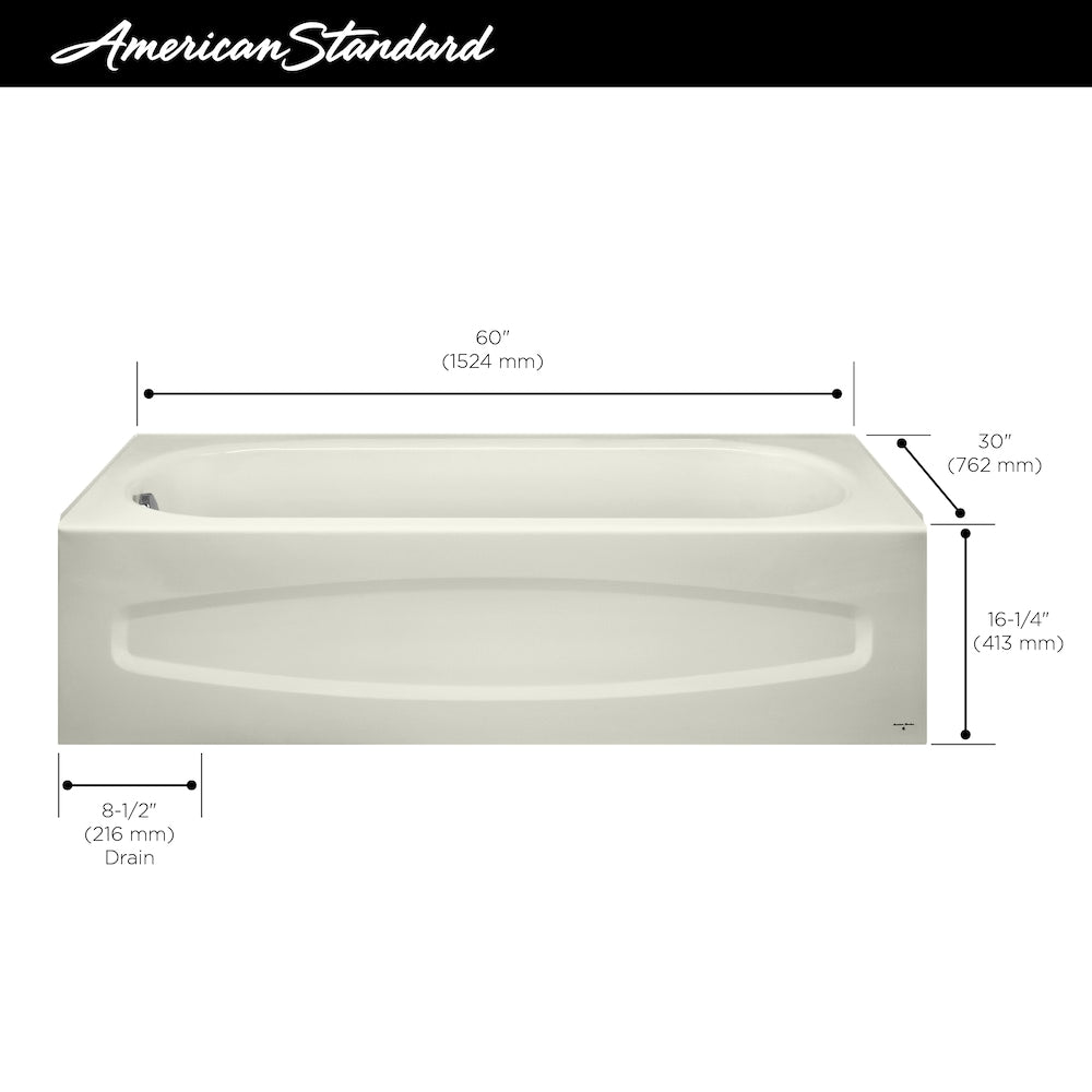 Cadet 5 ft. Alcove Rectangular Enamel Steel Bathtub with Left-Hand Outlet in White