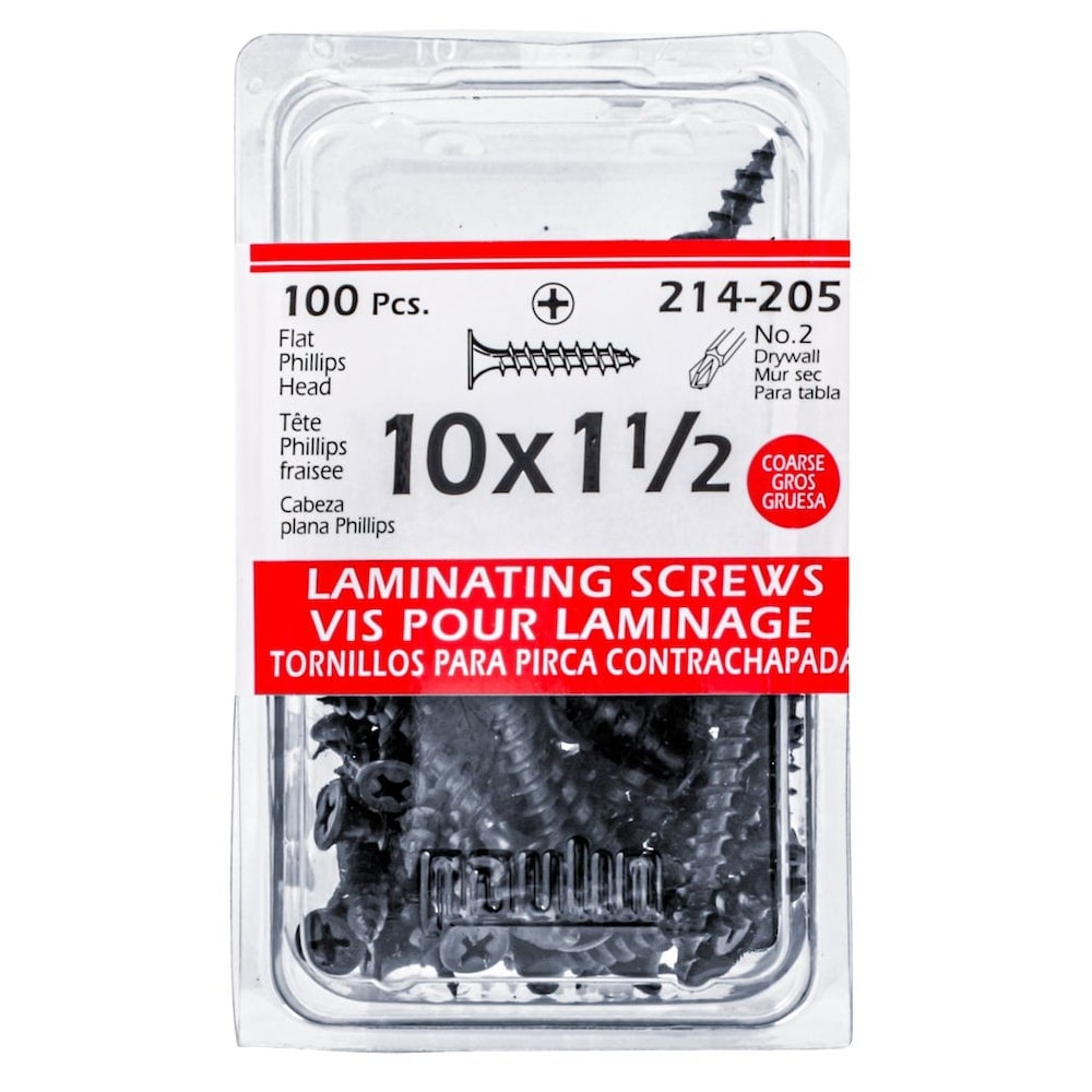 Vis de stratification à tête plate Phillips Drive #10 x 1-1/2 pouce, grossière, phosphate noir, 100 pièces