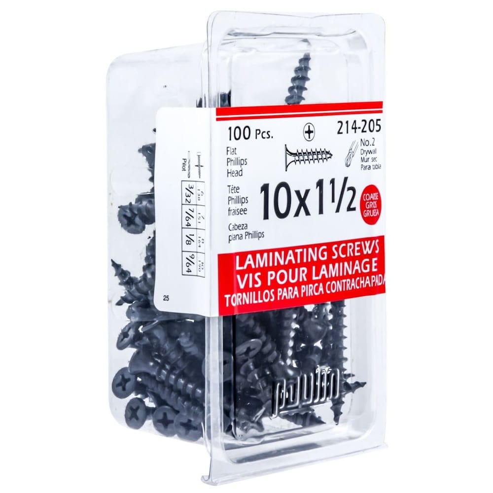 Vis de stratification à tête plate Phillips Drive #10 x 1-1/2 pouce, grossière, phosphate noir, 100 pièces