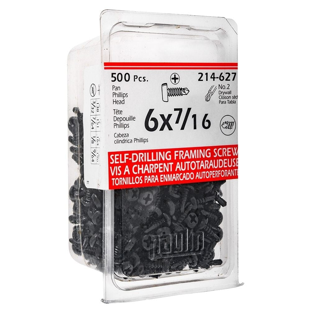 Vis à charpente en phosphate autoperceuses à tête cylindrique Phillips #6 x 7/16 de pouce - 500 pièces