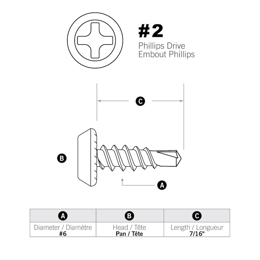 #6 x 7/16-inch Pan Head Phillips Drive Self-Drilling Phosphate Framing Screws - 500pcs