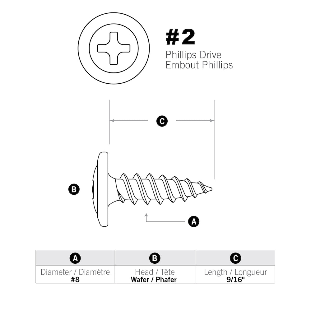 #8 x 9/16-inch Wafer Head Phillips Drive Fine Thread Phosphate Framing Screws - 100pcs