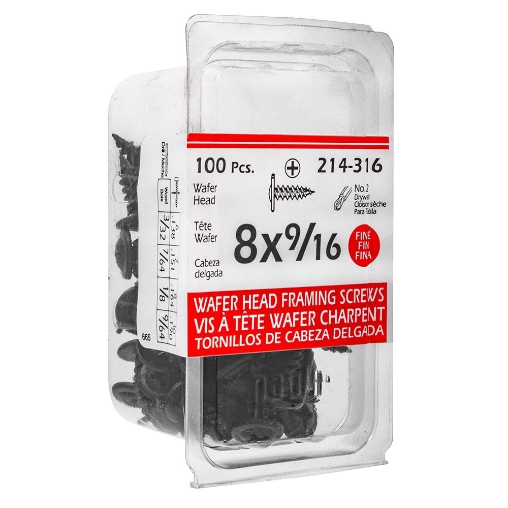 #8 x 9/16-inch Wafer Head Phillips Drive Fine Thread Phosphate Framing Screws - 100pcs