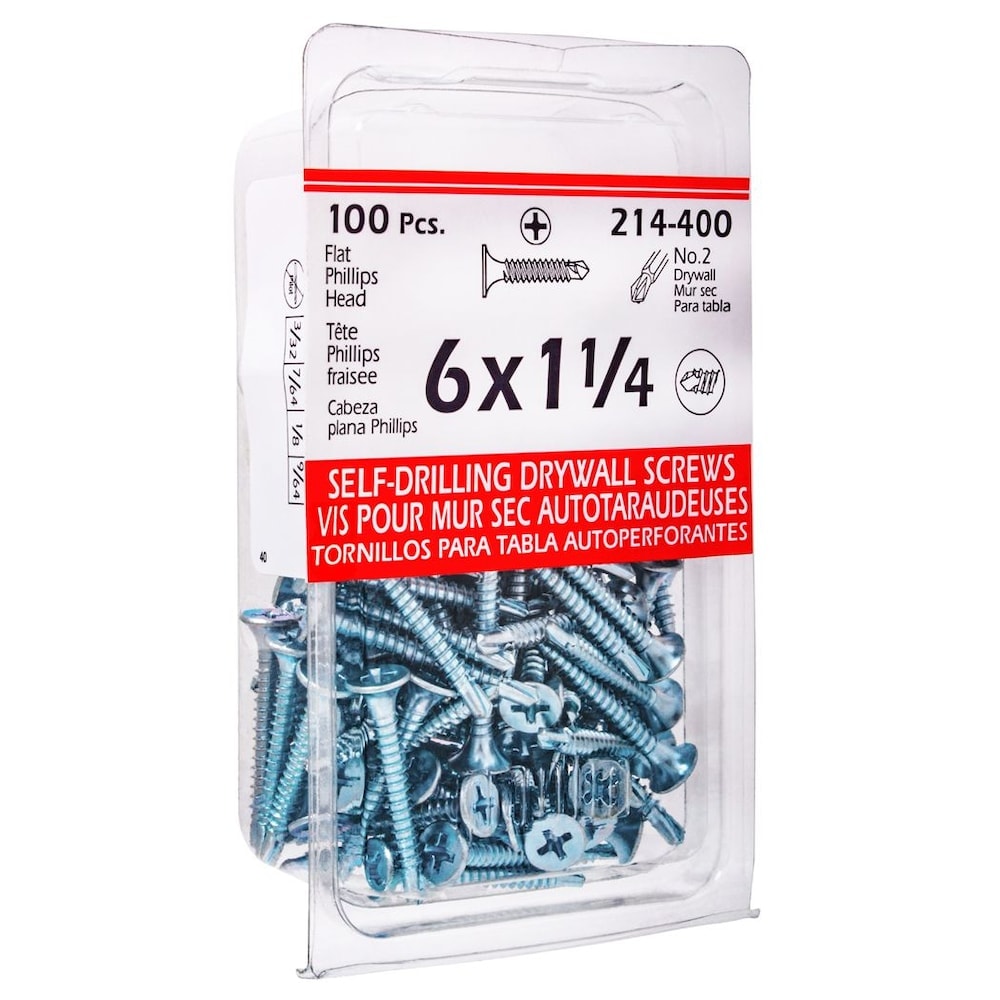 Vis à tête plate Phillips Drive pour cloisons sèches #6 x 1-1/4 pouces, auto-perceuses fines, 100 pièces