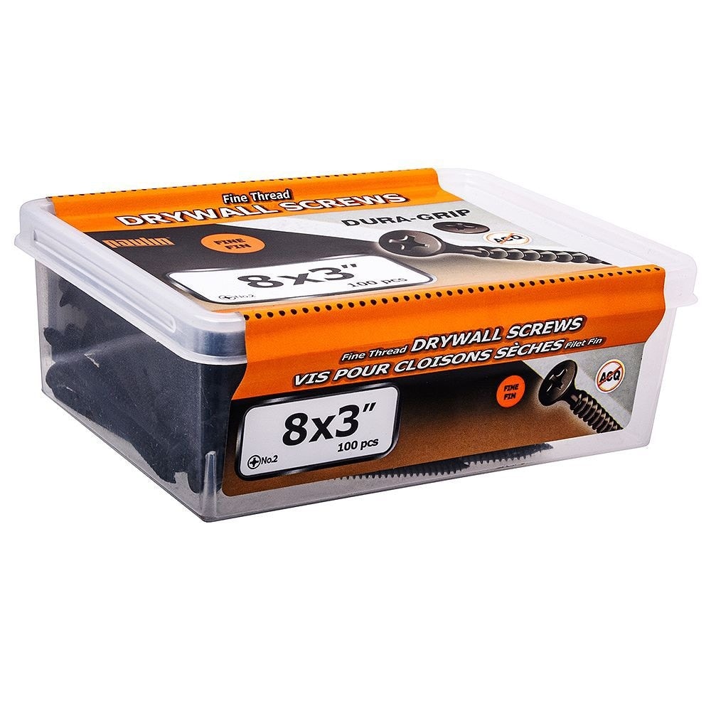 #8 x 3-inch Flat Head Phillips Drive Fine Thread Drywall Screws - 100pcs