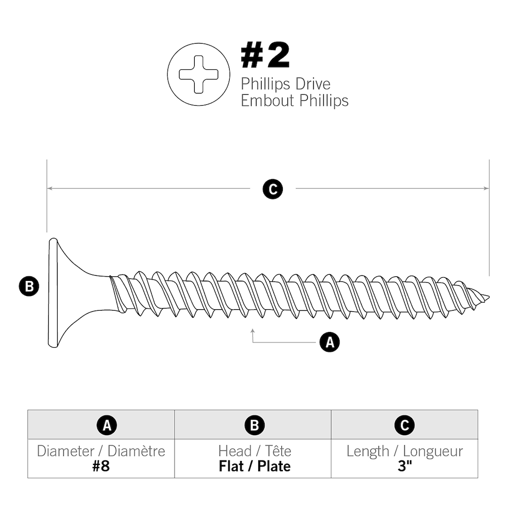 #8 x 3-inch Flat Head Phillips Drive Fine Thread Drywall Screws - 100pcs