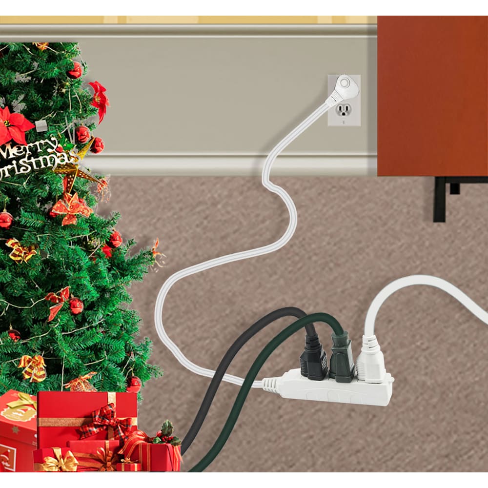 Rallonge à 3 broches pour travaux légers d'intérieur, calibre 16, 13 A, 12 pieds, pour espaces restreints, blanc