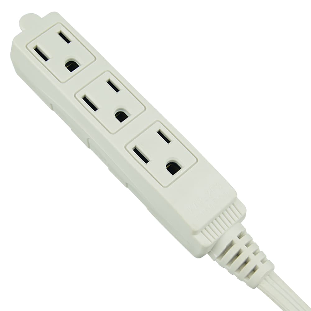 Rallonge à 3 broches pour travaux légers d'intérieur, calibre 16, 13 A, 12 pieds, pour espaces restreints, blanc