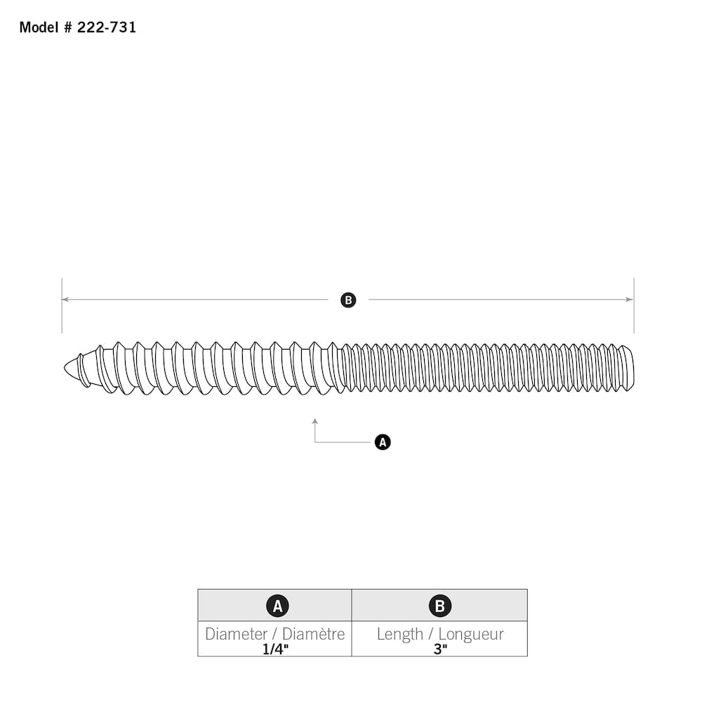 1/4-inch x 3-inch Hanger Bolt - Carbon Steel
