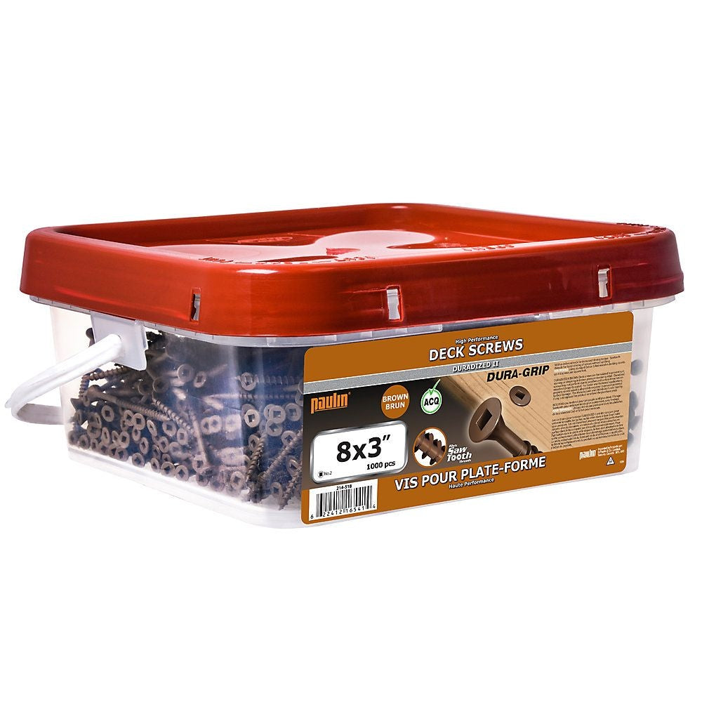 #8 x 3-inch Square Drive Flat Head Deck Screw UNC in Brown - 1000pcs