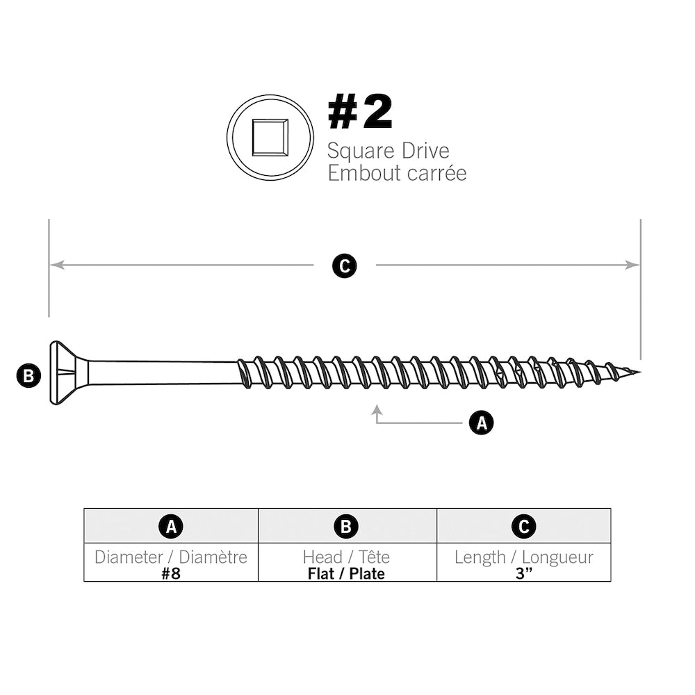 #8 x 3-inch Square Drive Flat Head Deck Screw UNC in Brown - 1000pcs