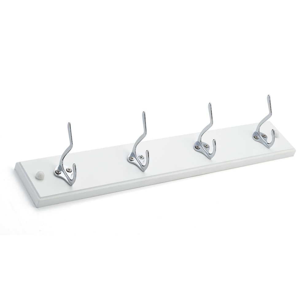 17 15/16-inch (455 mm) Utility Wood Hook Rack with 4 Metal Coat Hooks, White and Chrome Finish