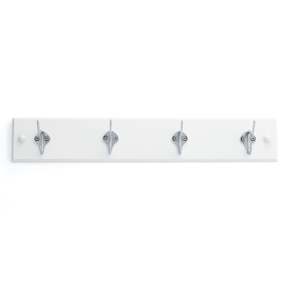 17 15/16-inch (455 mm) Utility Wood Hook Rack with 4 Metal Coat Hooks, White and Chrome Finish