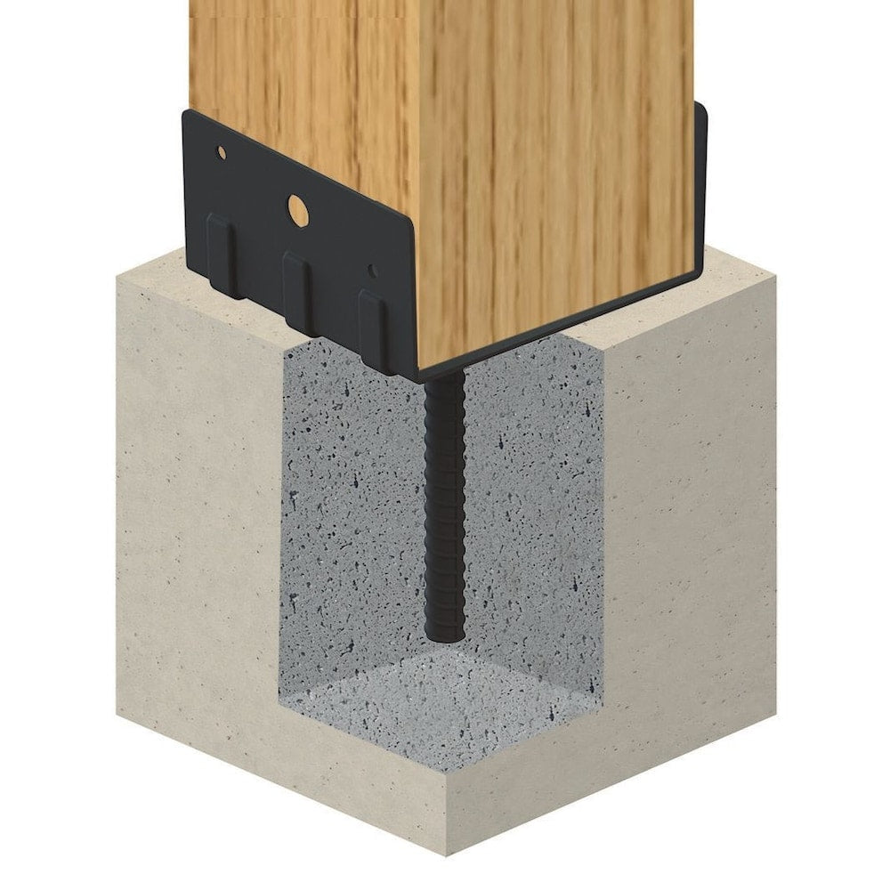 6-inch x 6-inch Heavy-Gauge Steel Post Holder in Black