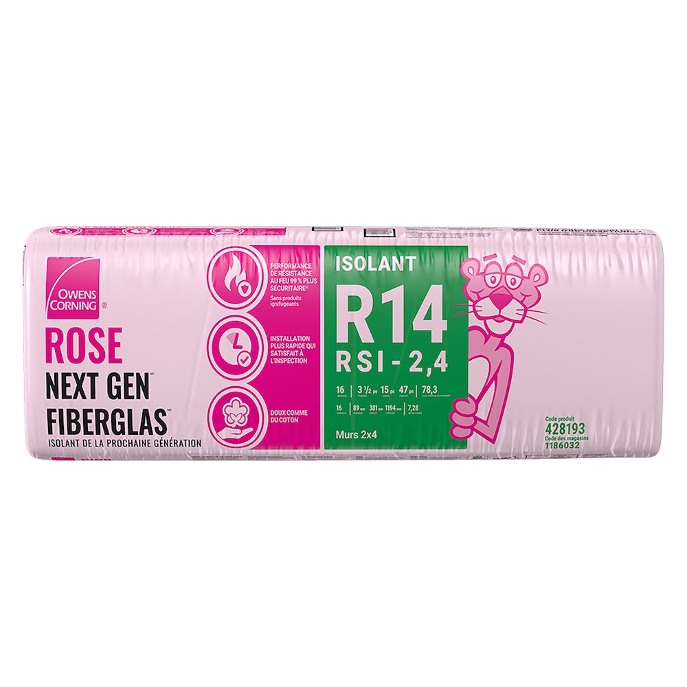 R-14 PINK NEXT GEN FIBERGLAS Insulation 15-inch x 47-inch x 3.5-inch (78.3 sq.ft.)