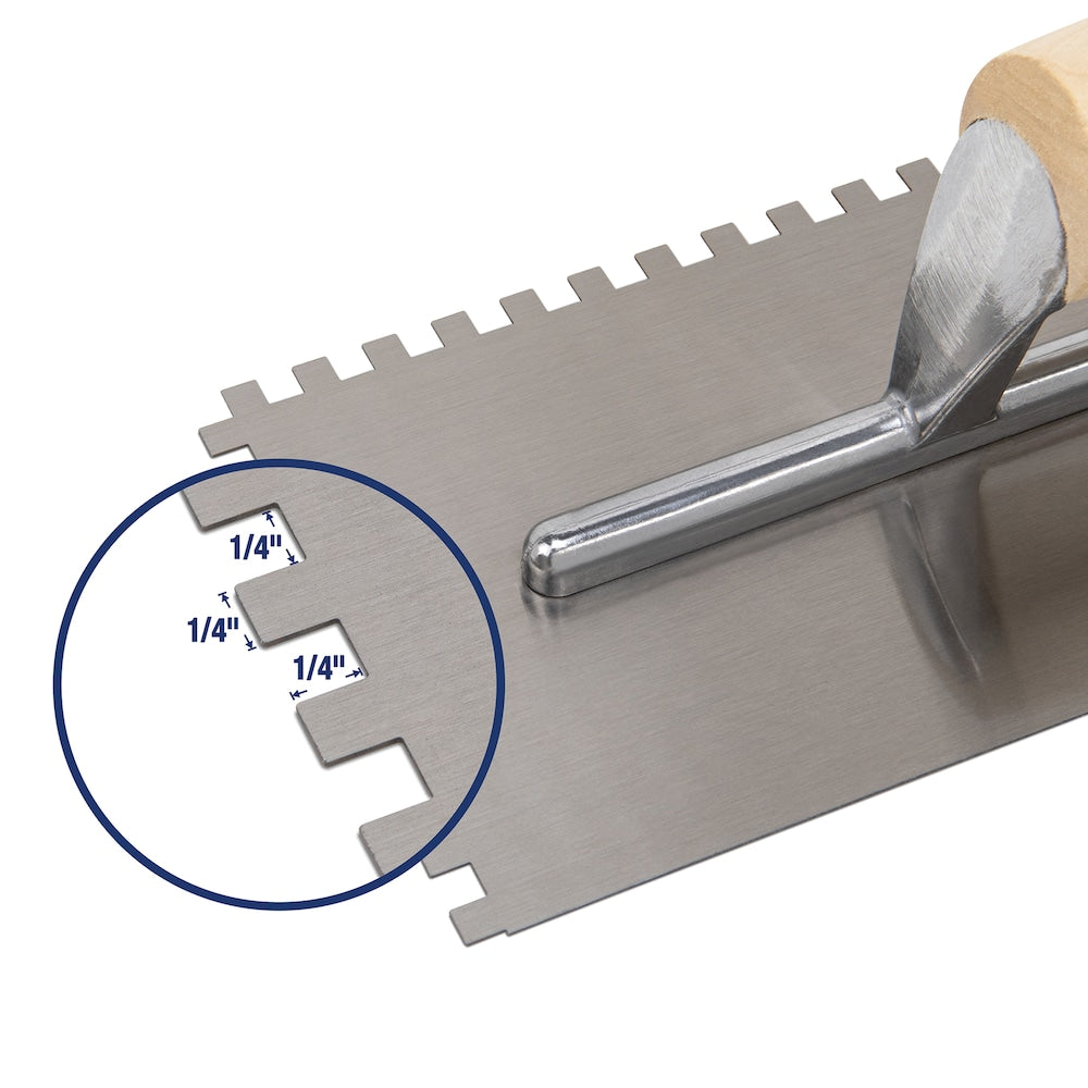 1/4 in. x 1/4 in. x 1/4 in. Traditional Carbon Steel Square-Notch Flooring Trowel with Wood Handle