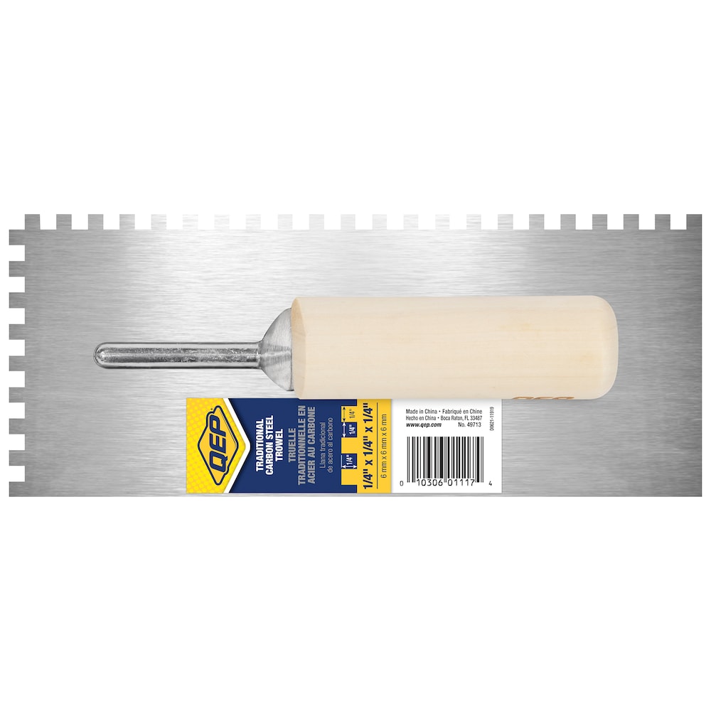 1/4 in. x 1/4 in. x 1/4 in. Traditional Carbon Steel Square-Notch Flooring Trowel with Wood Handle