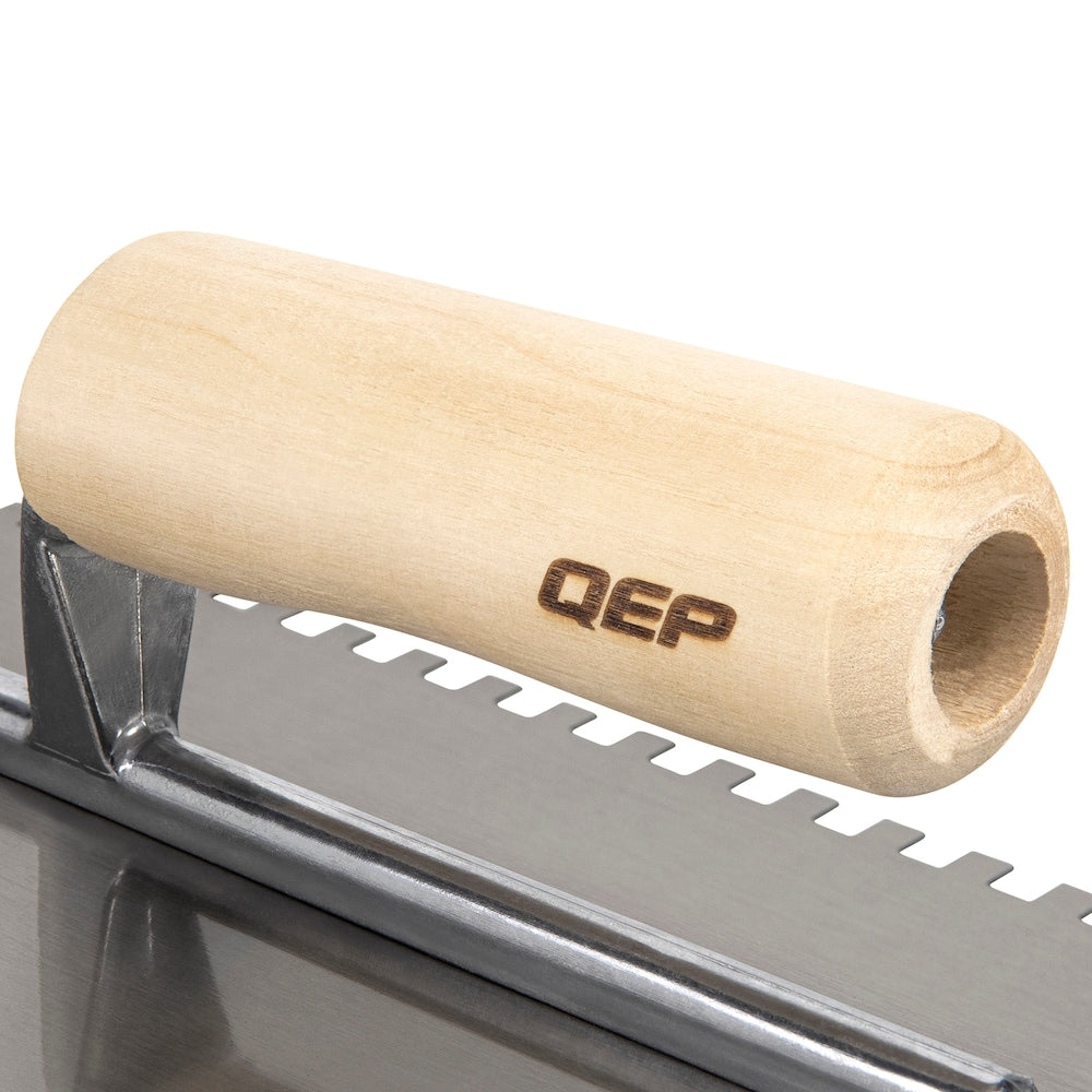 1/4 in. x 1/4 in. x 1/4 in. Traditional Carbon Steel Square-Notch Flooring Trowel with Wood Handle