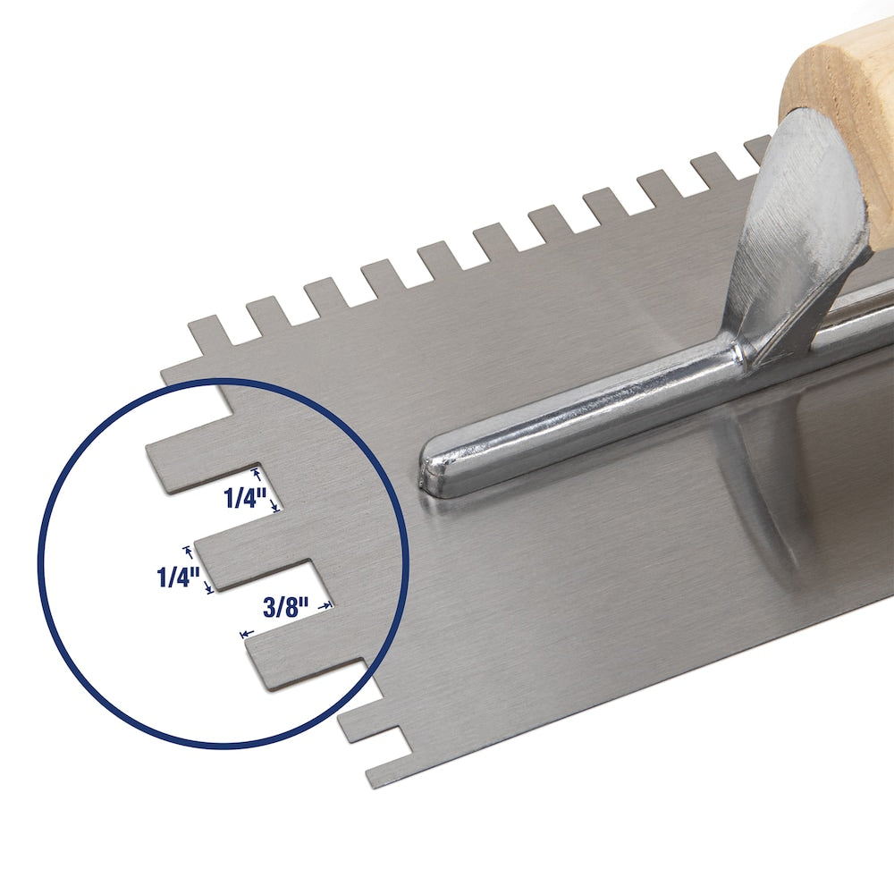 1/4 in. x 3/8 in. x 1/4 in. Traditional Carbon Steel Square-Notch Flooring Trowel with Wood Handle