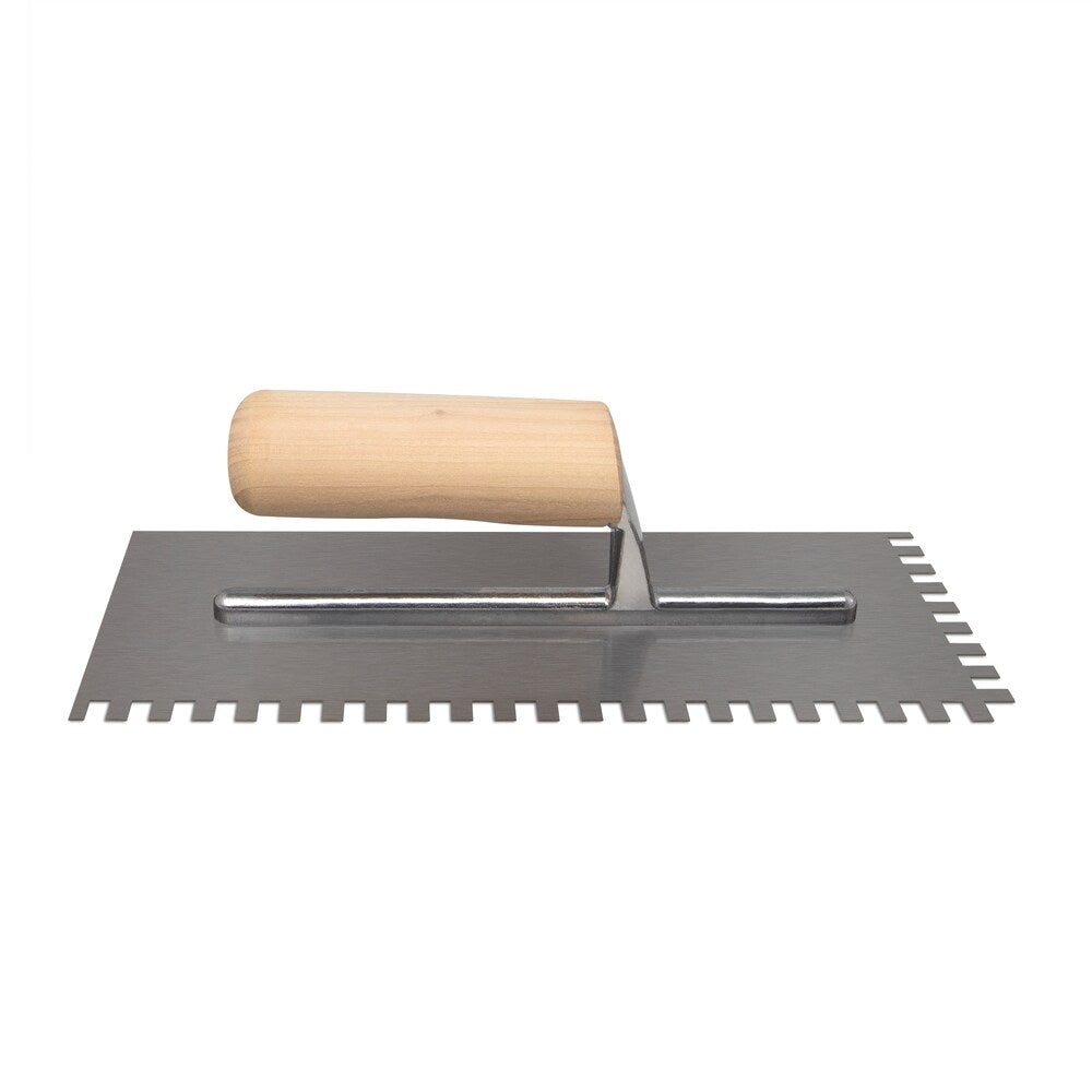1/4 in. x 3/8 in. x 1/4 in. Traditional Carbon Steel Square-Notch Flooring Trowel with Wood Handle