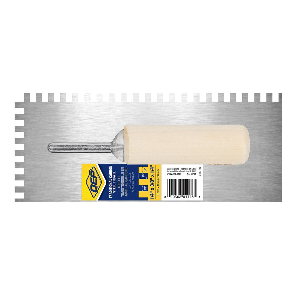 1/4 in. x 3/8 in. x 1/4 in. Traditional Carbon Steel Square-Notch Flooring Trowel with Wood Handle