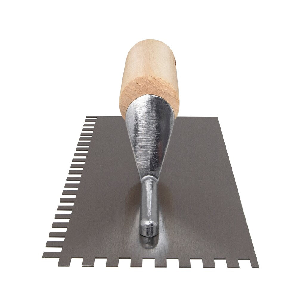 1/4 in. x 3/8 in. x 1/4 in. Traditional Carbon Steel Square-Notch Flooring Trowel with Wood Handle