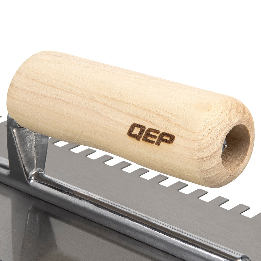 1/4 in. x 3/8 in. x 1/4 in. Traditional Carbon Steel Square-Notch Flooring Trowel with Wood Handle