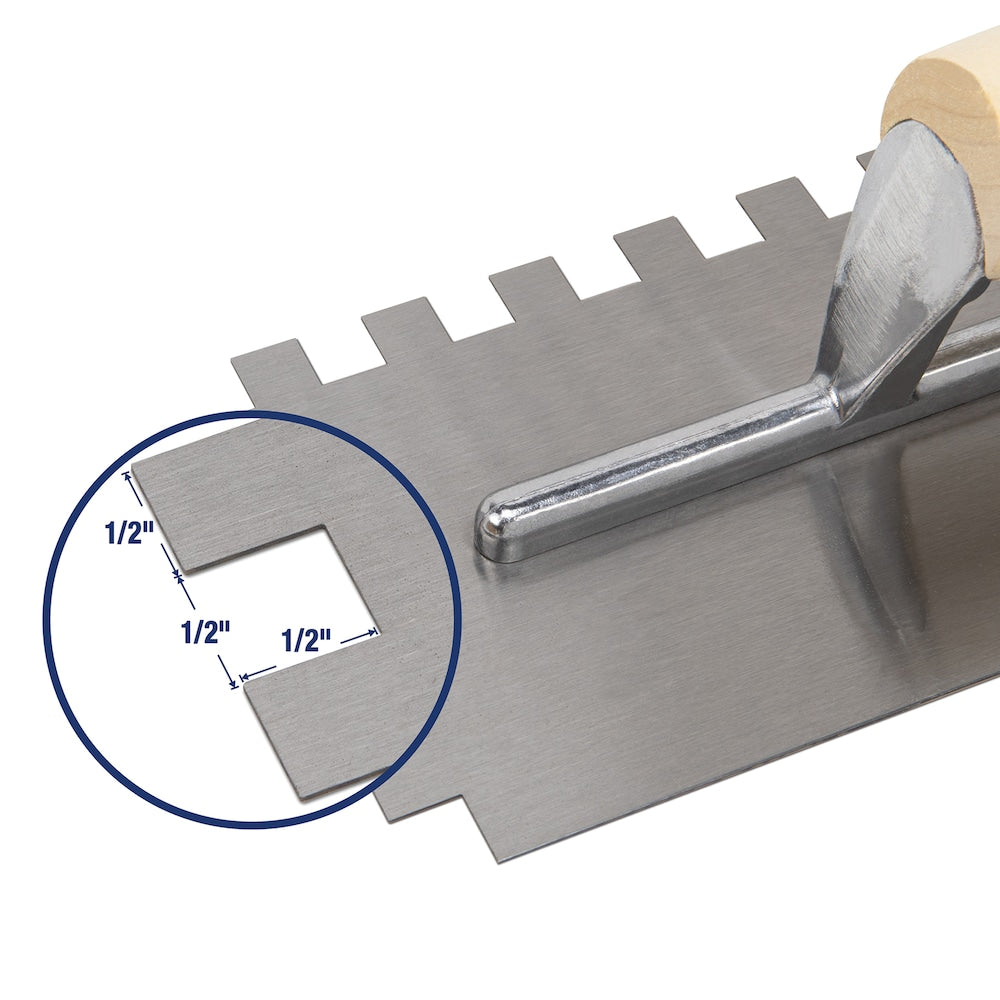 1/2 in. x 1/2 in. x 1/2 in. Traditional Carbon Steel Square-Notch Flooring Trowel with Wood Handle