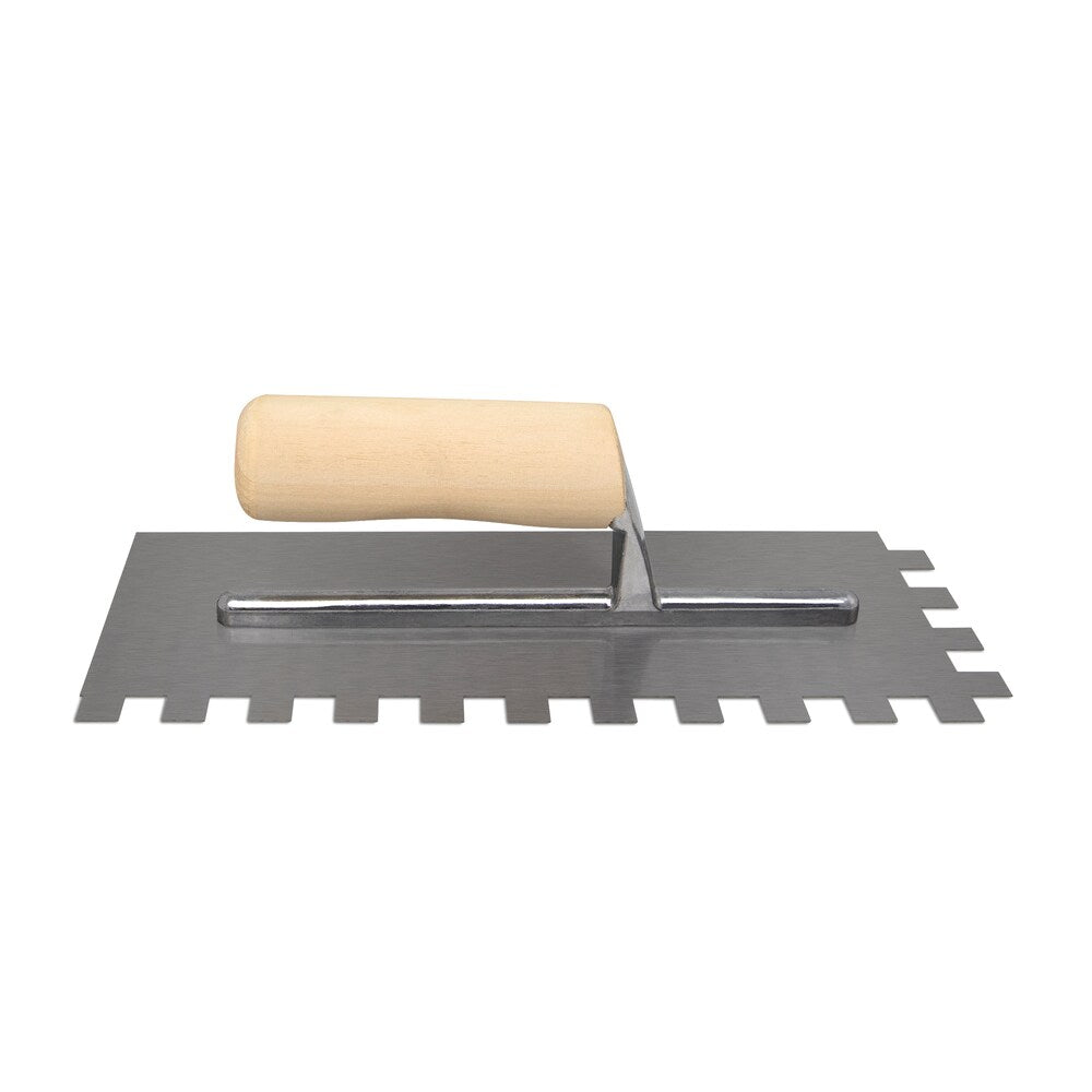 1/2 in. x 1/2 in. x 1/2 in. Traditional Carbon Steel Square-Notch Flooring Trowel with Wood Handle