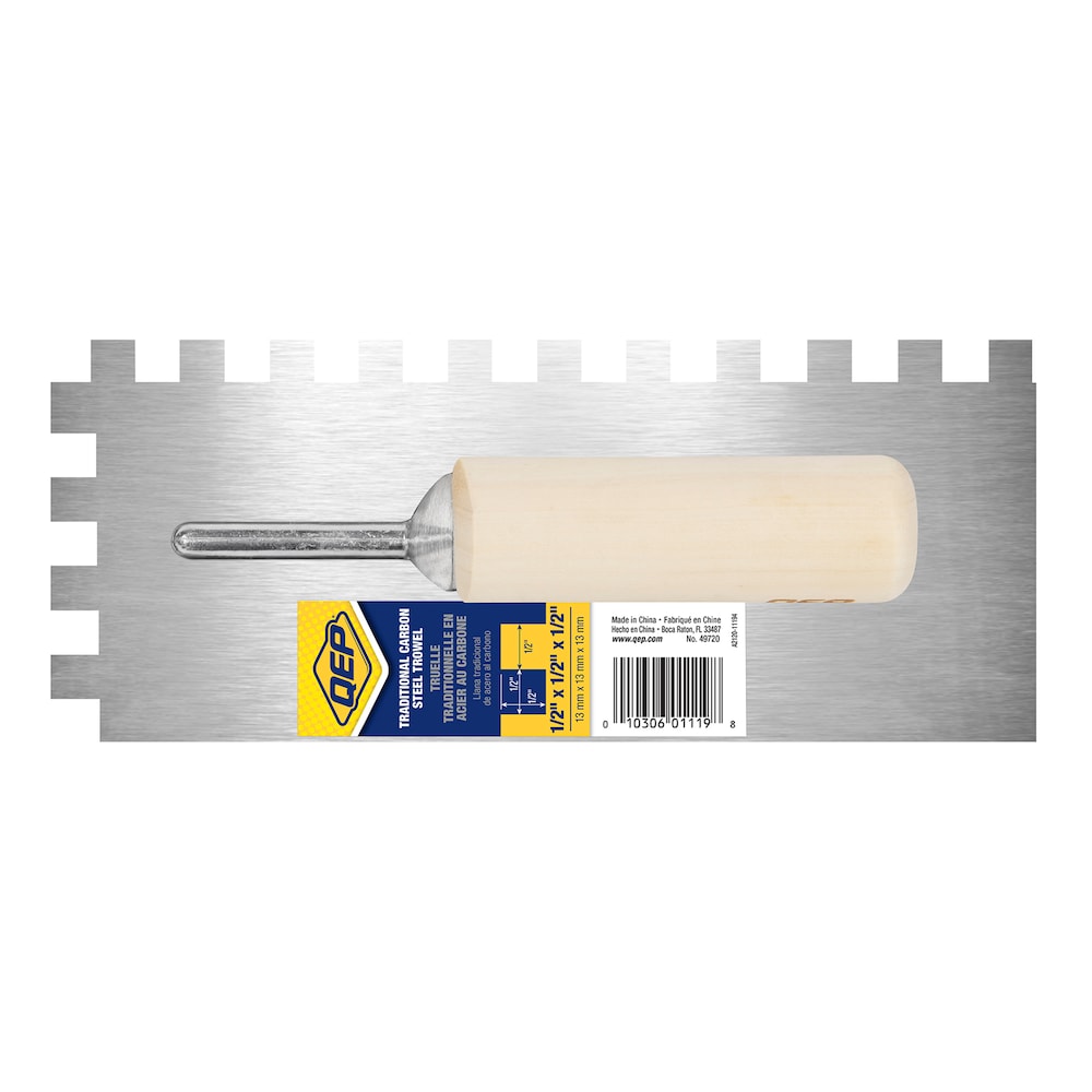 1/2 in. x 1/2 in. x 1/2 in. Traditional Carbon Steel Square-Notch Flooring Trowel with Wood Handle