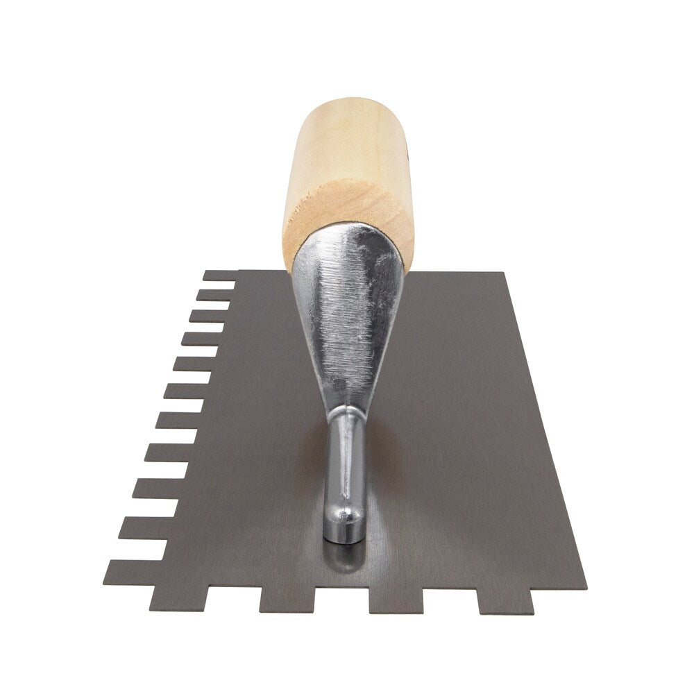 1/2 in. x 1/2 in. x 1/2 in. Traditional Carbon Steel Square-Notch Flooring Trowel with Wood Handle