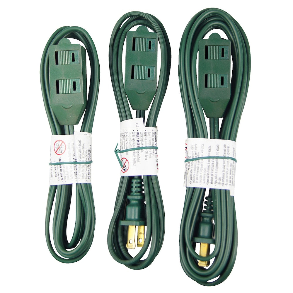 6 ft./9 ft./15 ft. Combo 16 Gauge 13 Amps Indoor Light Duty 3-Outlet Extension Cord Green (3-Pk)